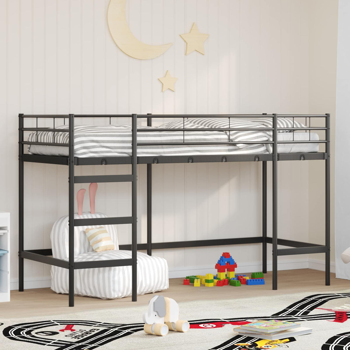 Kids' Loft Bed Frame Steel Black 75 cm 190 cm