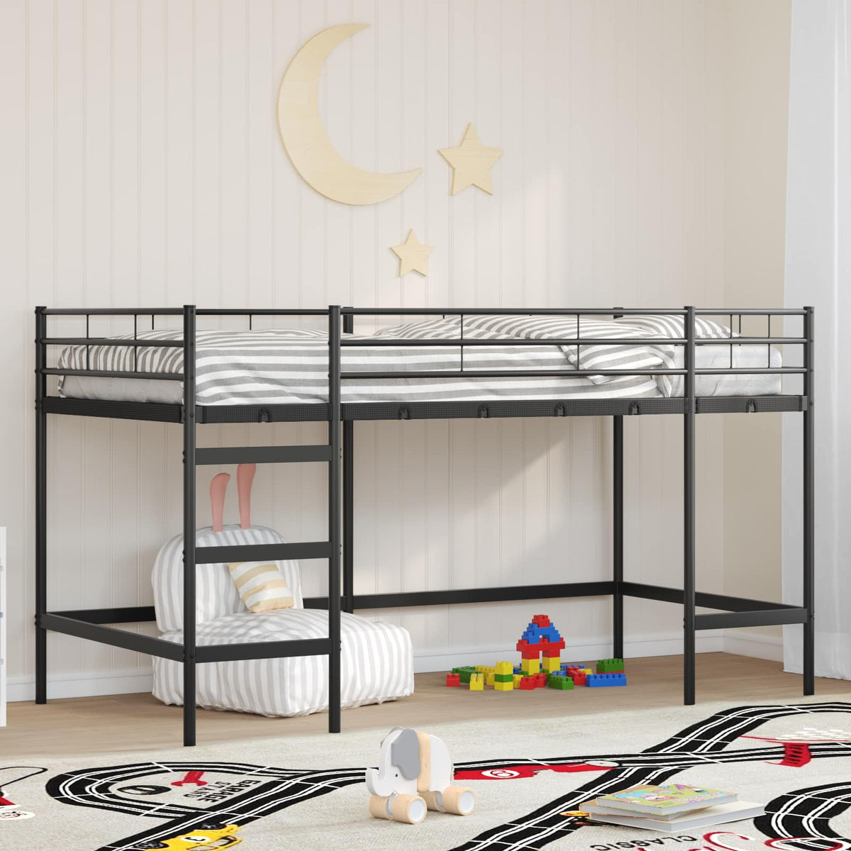 Kids' Loft Bed Frame Steel Black 80 cm 200 cm
