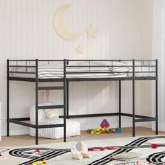 Kids' Loft Bed Frame Steel Black 107 cm 203 cm