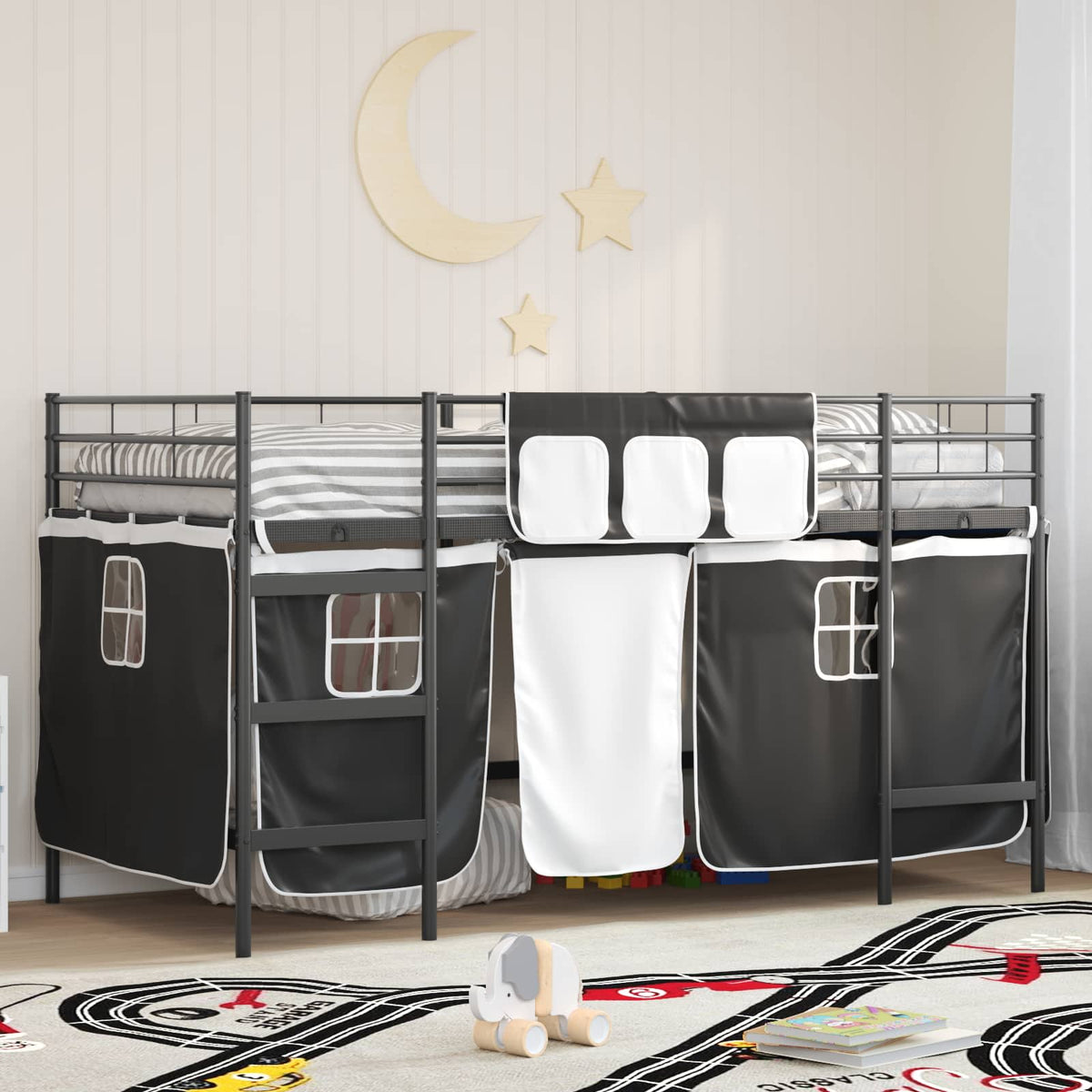 Kids' Bunk Bed Frame with Curtains 107 x 203 cm Black