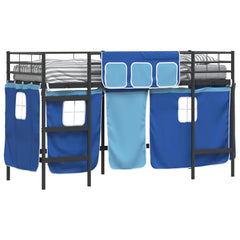 Kids' Bunk Bed Frame with Curtains Length 190 cm Black and blue 75 cm