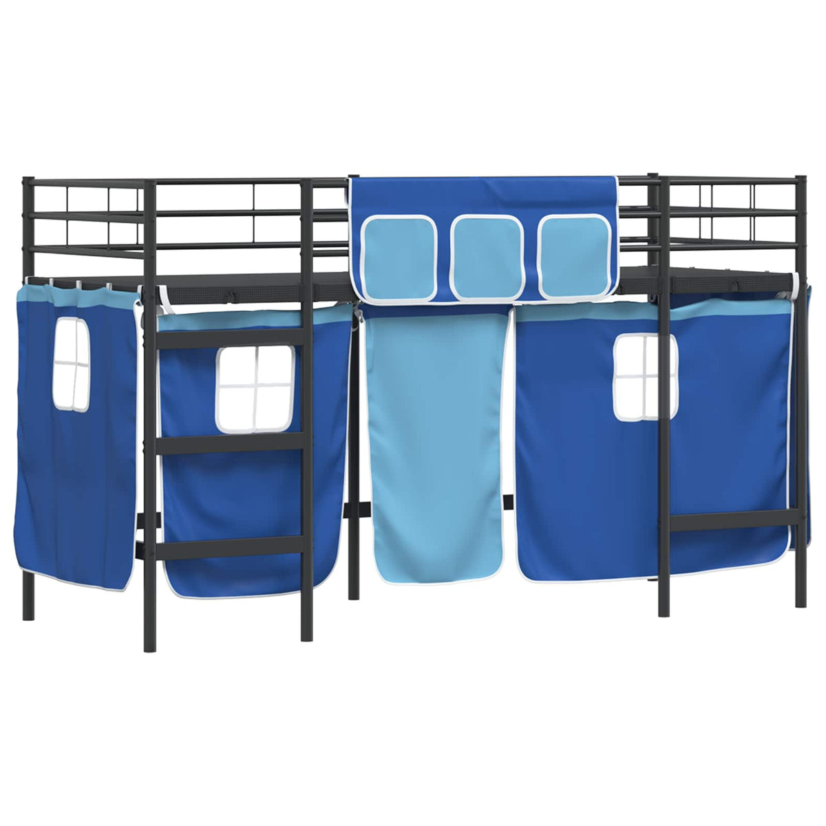 Kids' Bunk Bed Frame with Curtains Length 190 cm Black and blue 75 cm