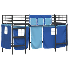 Kids' Bunk Bed Frame with Curtains Length 190 cm Black and blue 75 cm