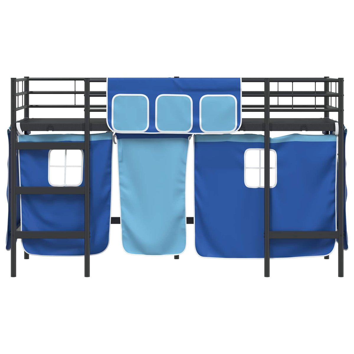 Kids' Bunk Bed Frame with Curtains Length 190 cm Black and blue 75 cm