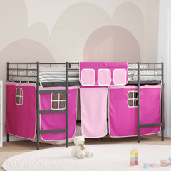 Kids' Bunk Bed Frame with Curtains 107 x 203 cm Black and pink
