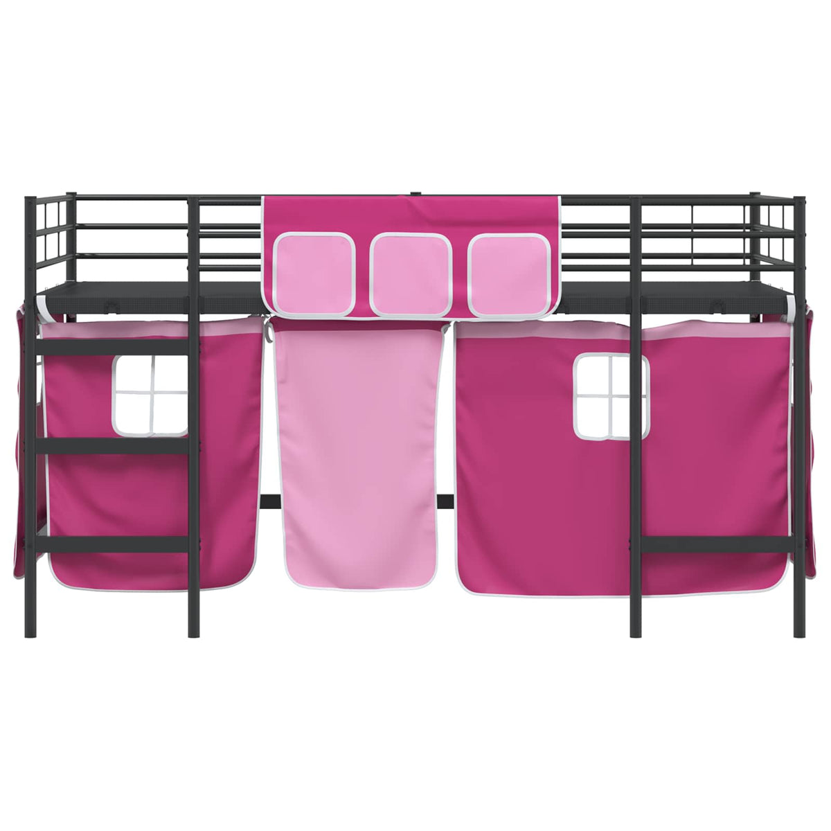 Kids' Bunk Bed Frame with Curtains 107 x 203 cm Black and pink