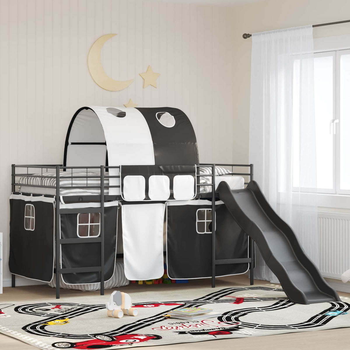 Kids' Bunk Bed Frame with Curtains Length 200 cm Black 80 cm
