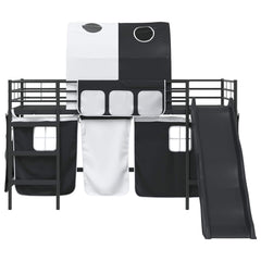 Kids' Bunk Bed Frame with Curtains Length 200 cm Black 80 cm