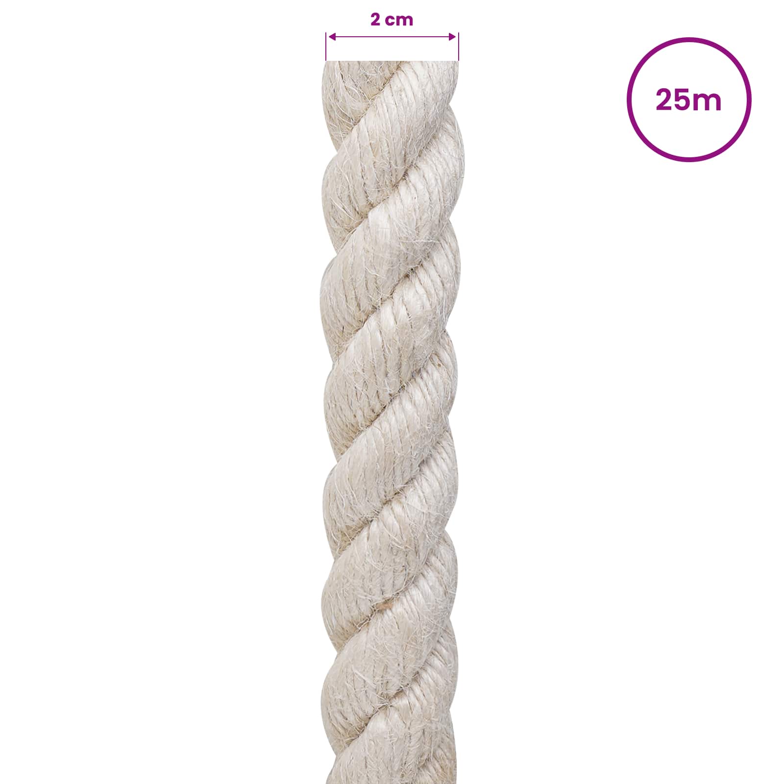 vidaXL Jute Rope 20 mm White 100% Tossa jute 5