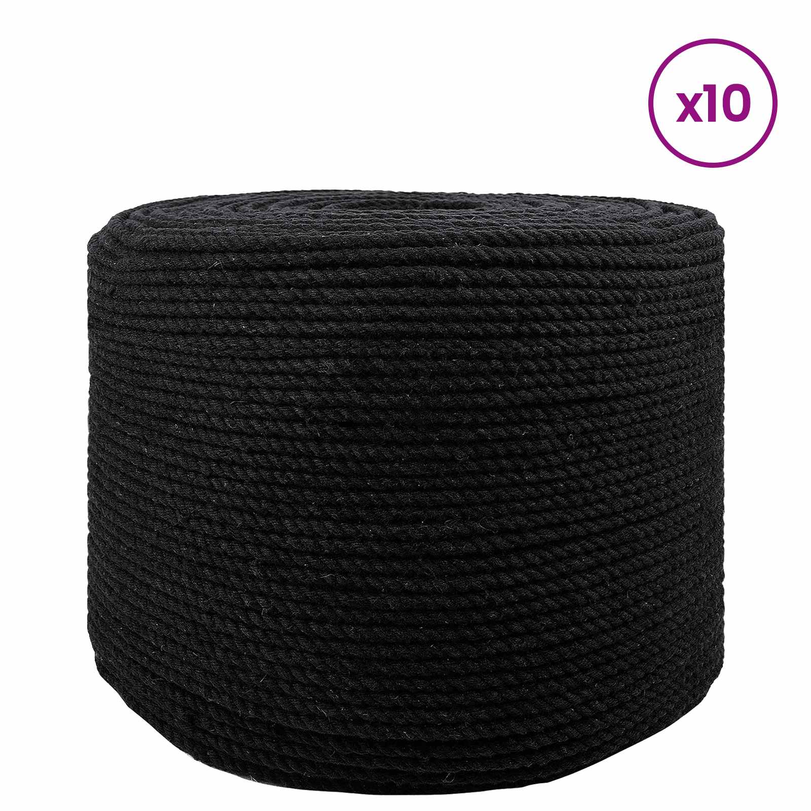 vidaXL Cotton Twine 10 pcs 2 mm 100 m Black 100% Cotton 4