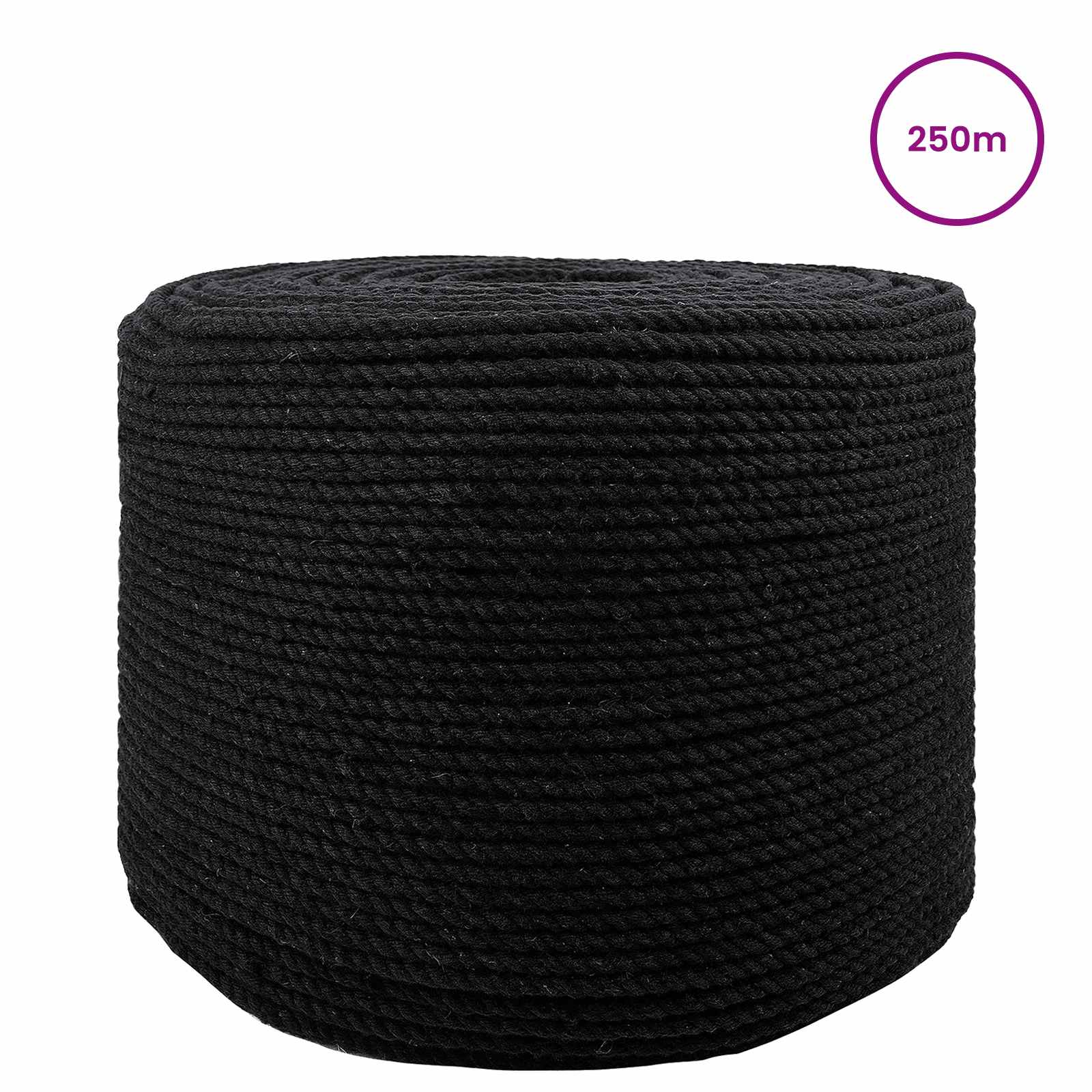 vidaXL Cotton Twine 4 mm 250 m Black 100% Cotton 3