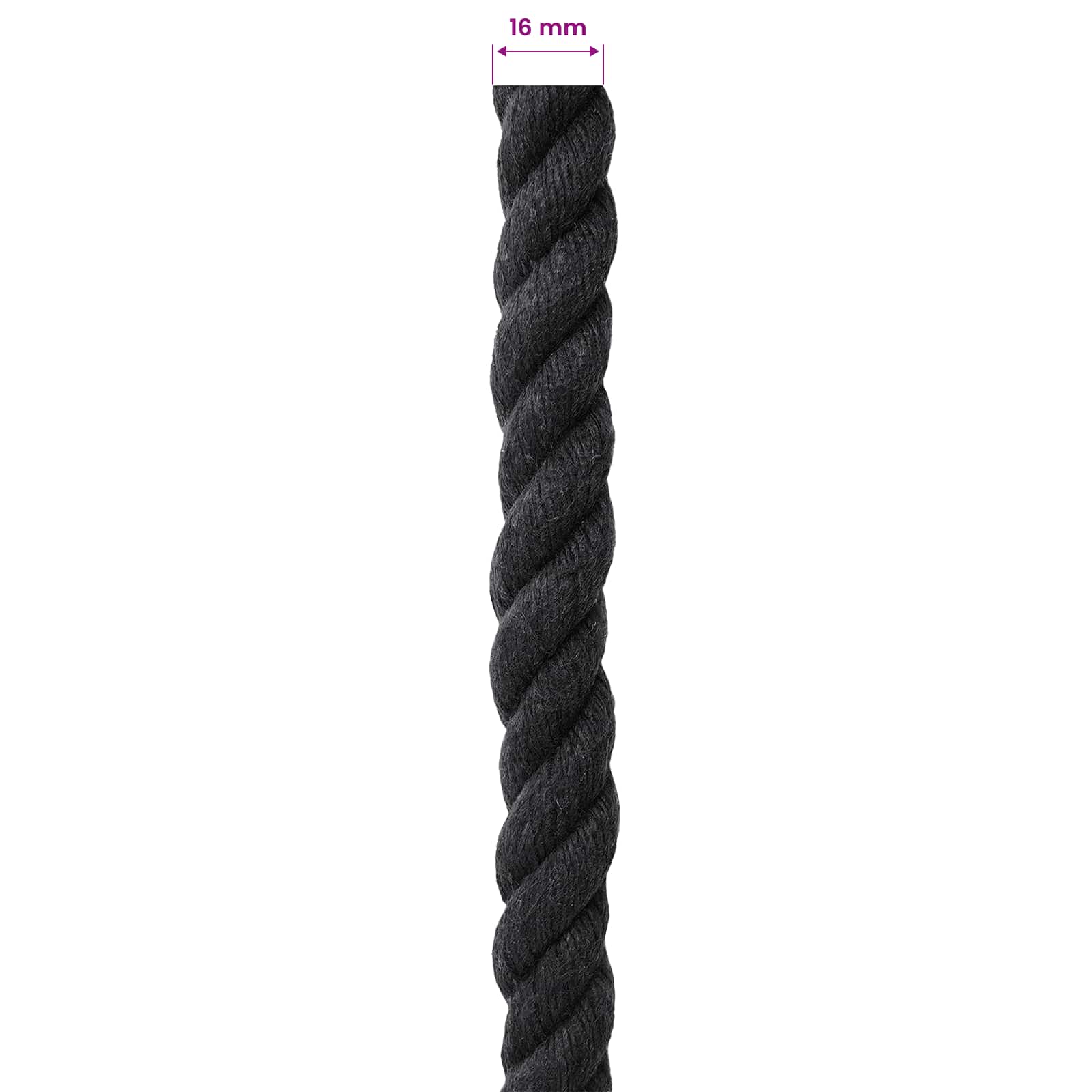 vidaXL Cotton Rope 16 mm 50 m Black 100% Cotton 6