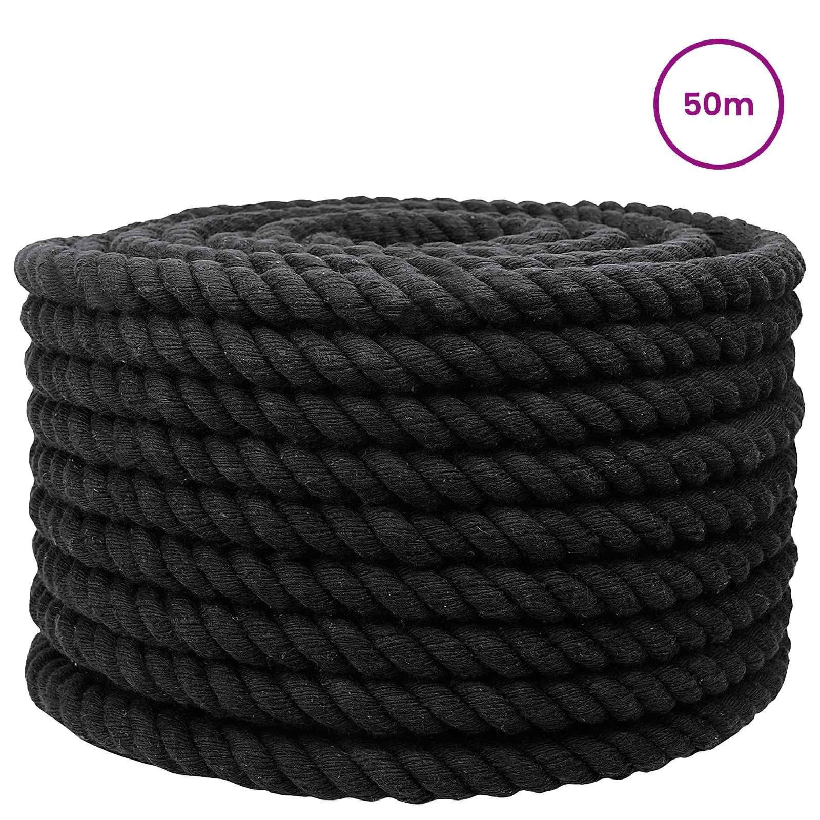 vidaXL Cotton Rope 16 mm 50 m Black 100% Cotton 3