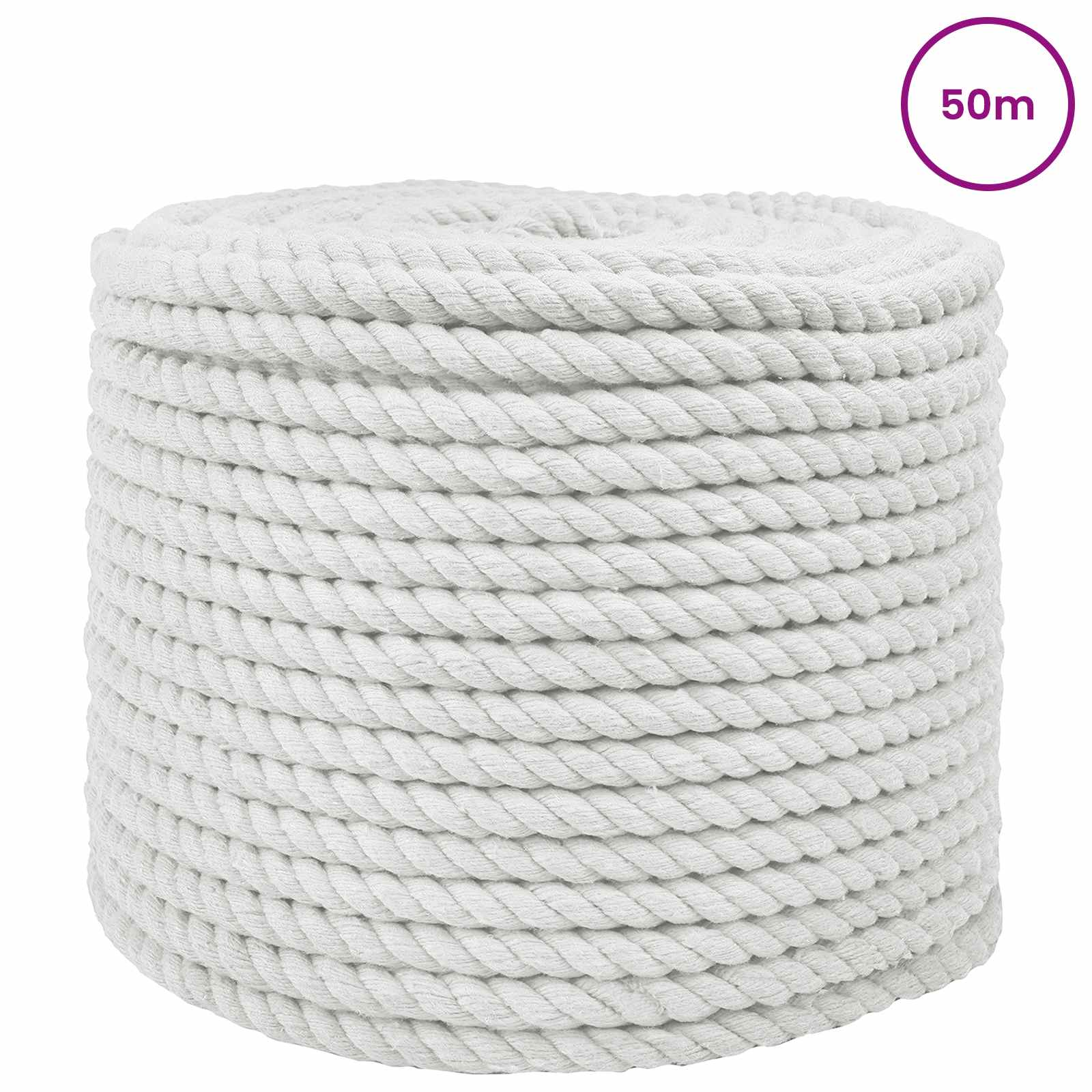 vidaXL Cotton Rope 10 mm 50 m White 100% Cotton 3
