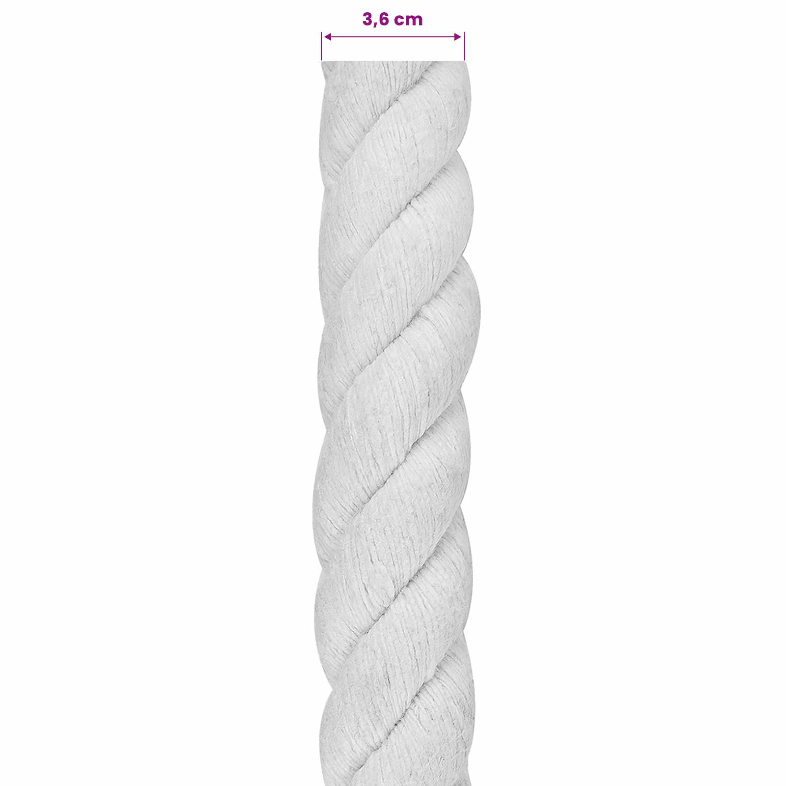 vidaXL Cotton Rope 36 mm 5 m White 100% Cotton 6
