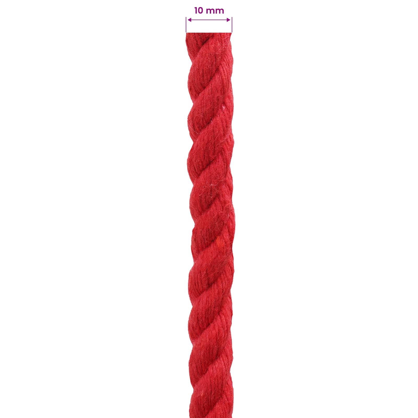 vidaXL Cotton Rope 10 mm 50 m Red 100% Cotton 6