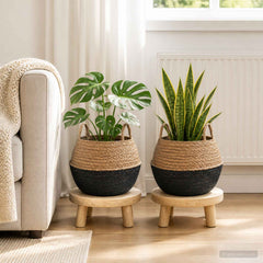 vidaXL Plant Pot with Handles 2 pcs Black Ø 45 x 36 cm 100% Seagrass 1