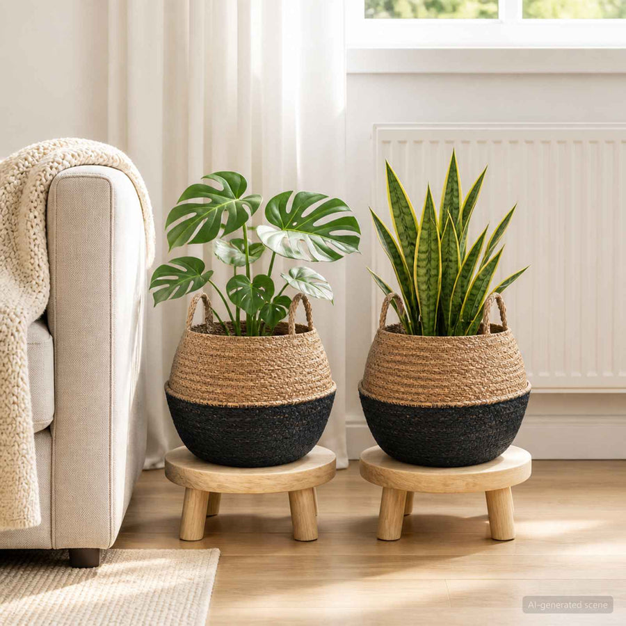 vidaXL Plant Pot with Handles 2 pcs Black Ø 45 x 36 cm 100% Seagrass 1