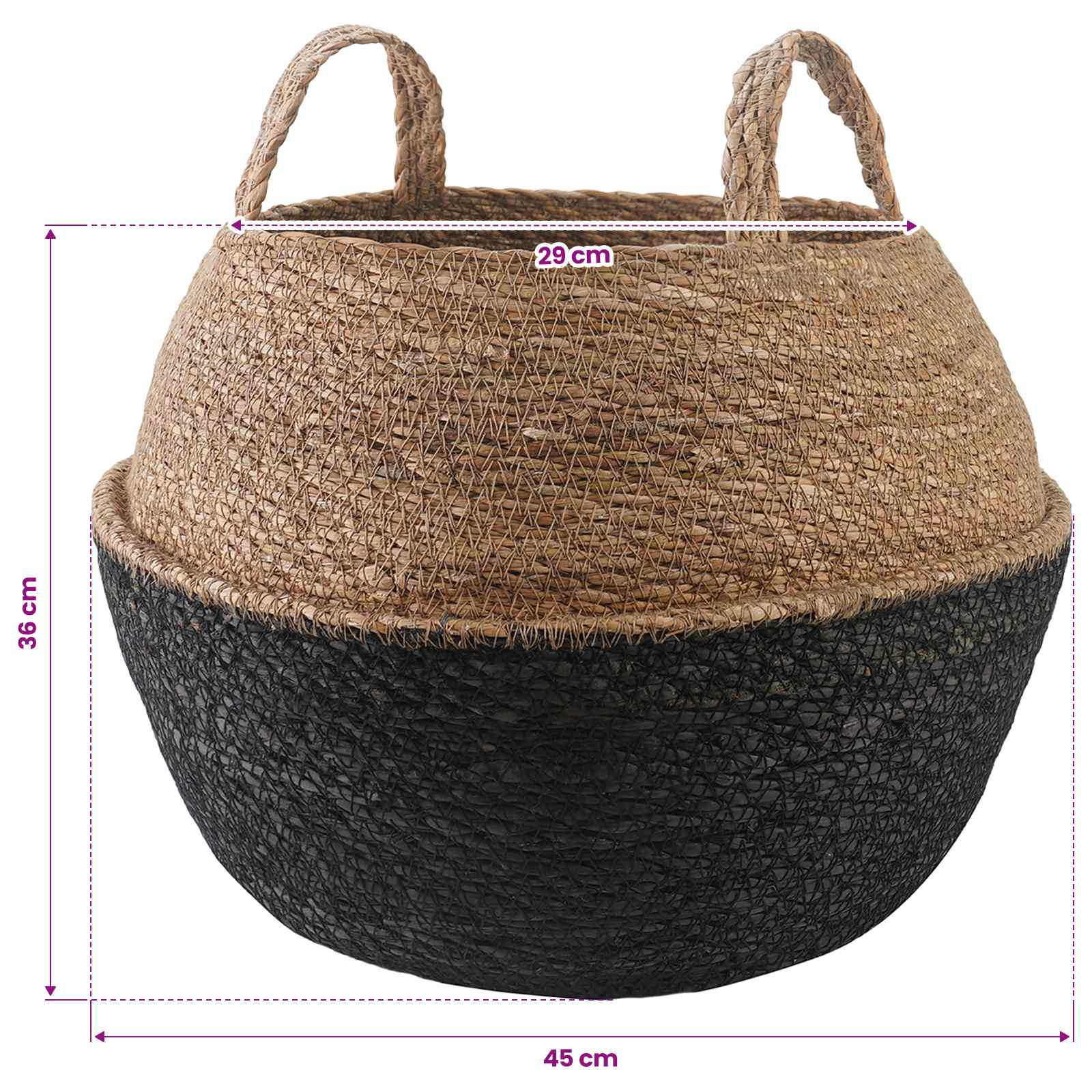 vidaXL Plant Pot with Handles 2 pcs Black Ø 45 x 36 cm 100% Seagrass 6