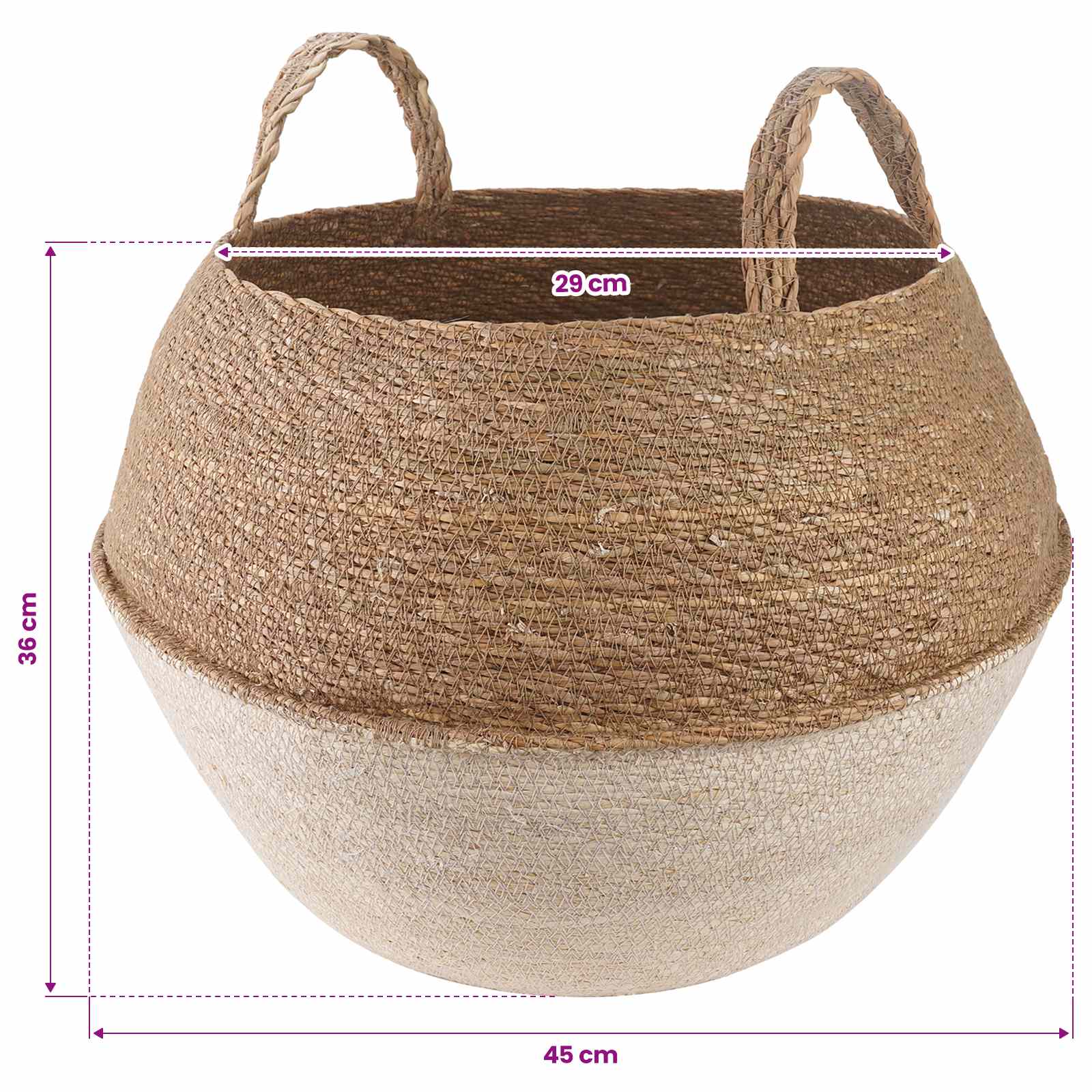 vidaXL Plant Pot with Handles White Ø 45 x 36 cm 100% Seagrass 6