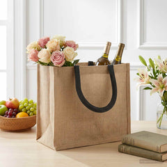 vidaXL Jute Handbags 10 Natural and Black 26 x 22 x 14 cm 1
