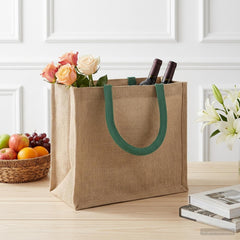 vidaXL Jute Handbags 10 Natural and Green 26 x 22 x 14 cm 1