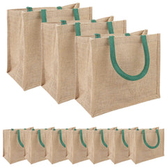 vidaXL Jute Handbags 10 Natural and Green 26 x 22 x 14 cm 2