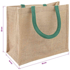 vidaXL Jute Handbags 10 Natural and Green 26 x 22 x 14 cm 5