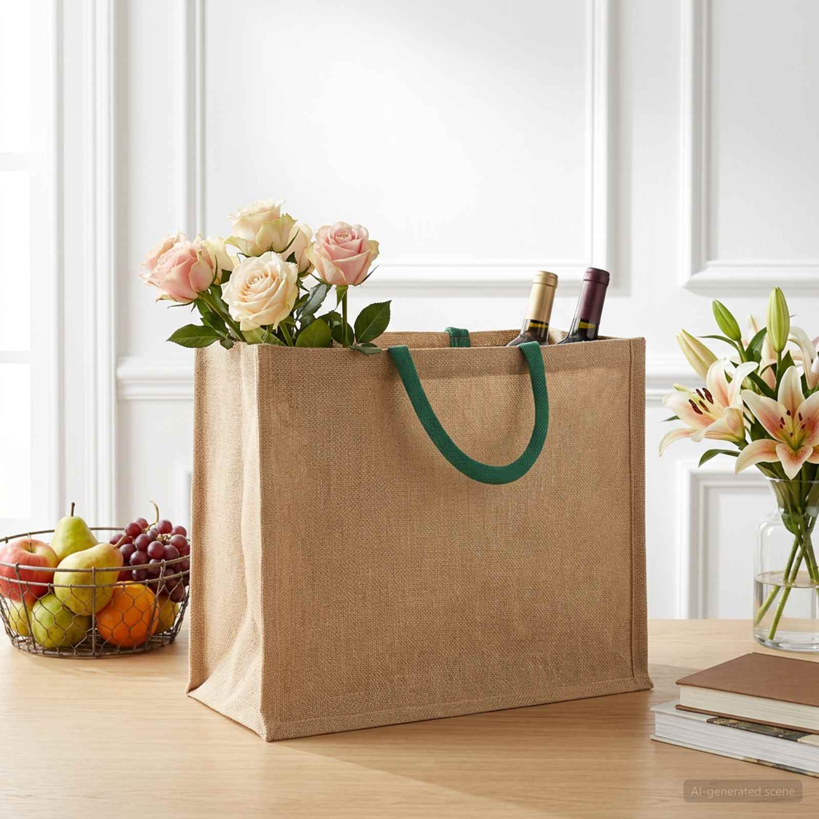 vidaXL Jute Handbags 10 Natural and Green 42 x 33 x 19 cm 1
