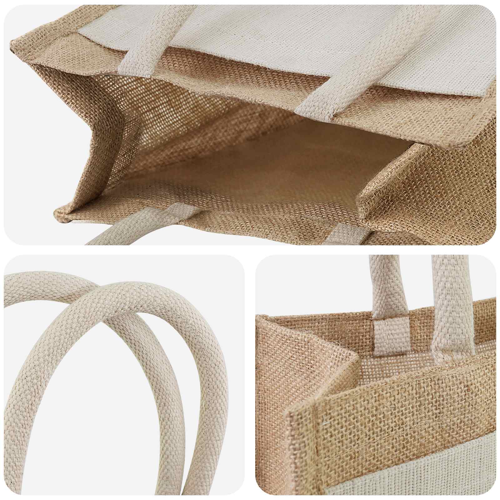 vidaXL Jute Handbags with Pocket 10 Natural and White 26 x 22 x 14 cm 4