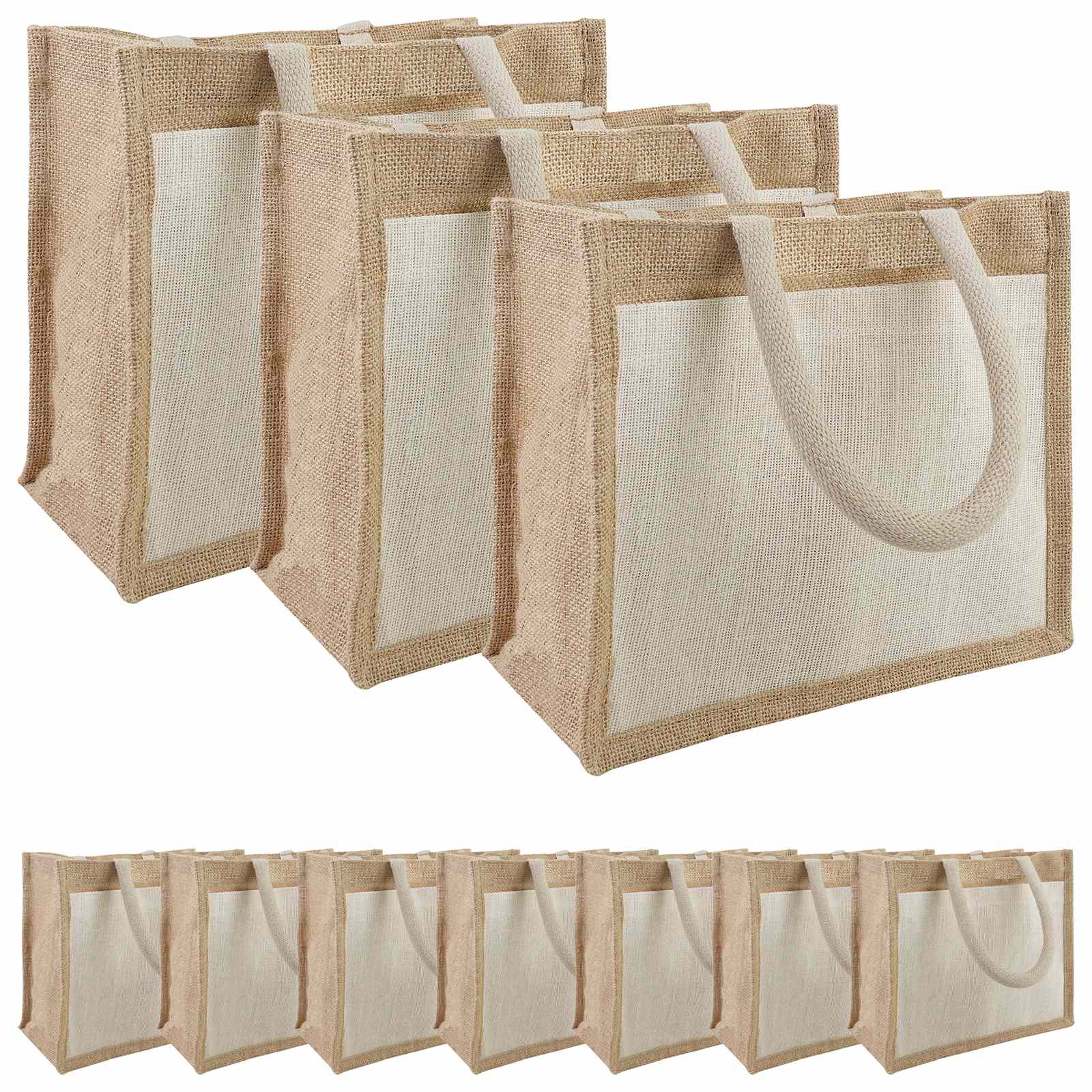 vidaXL Jute Handbags with Pocket 10 Natural and White 26 x 22 x 14 cm 2