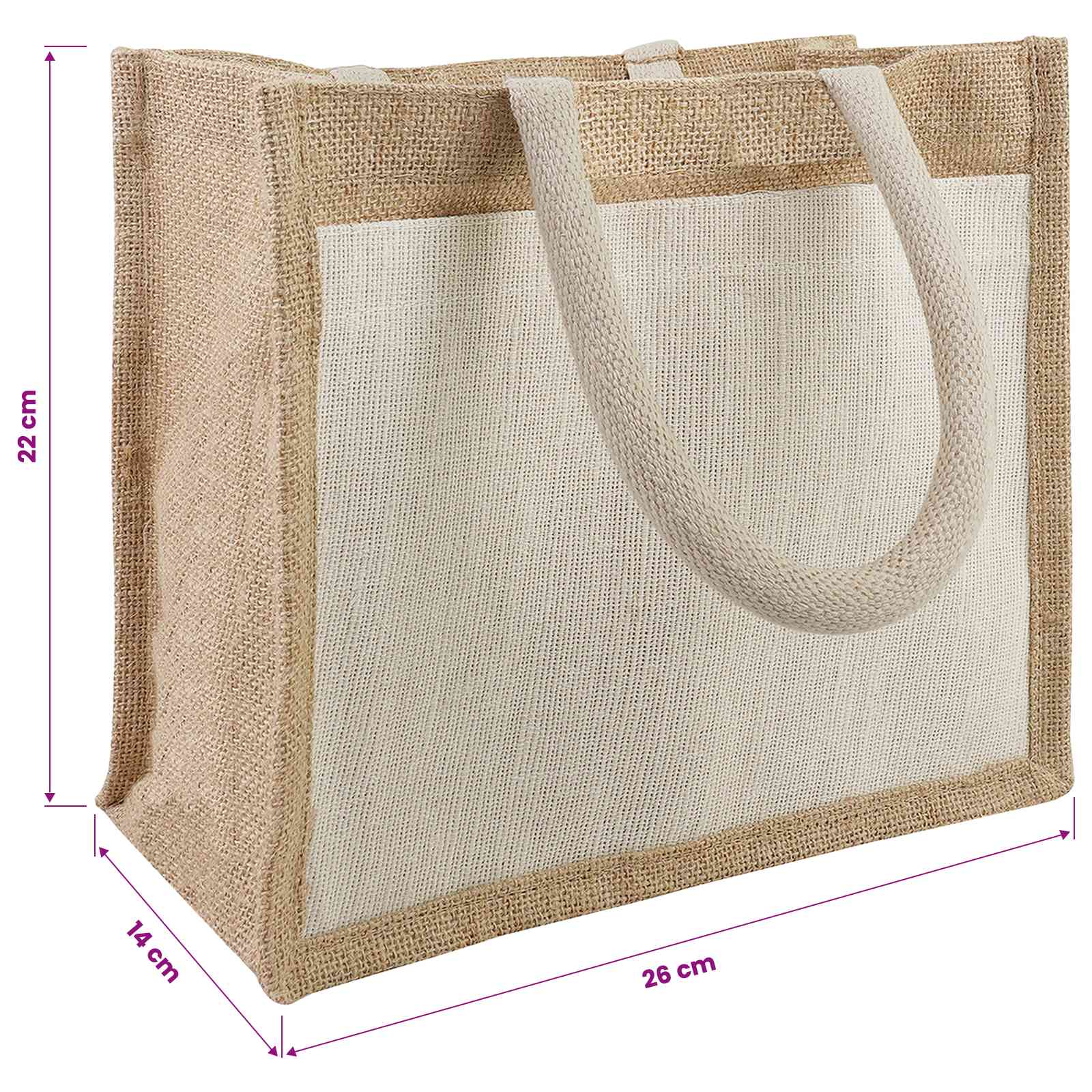 vidaXL Jute Handbags with Pocket 10 Natural and White 26 x 22 x 14 cm 5