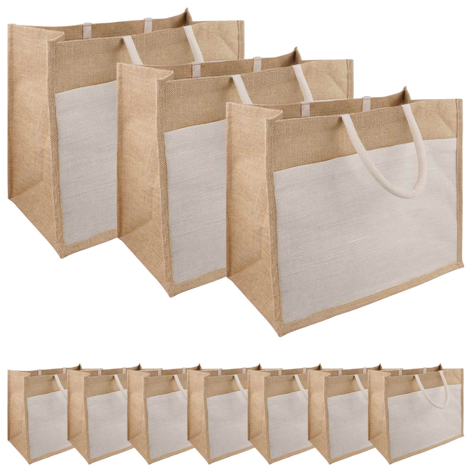vidaXL Jute Handbags with Pocket 10 Natural and White 42 x 33 x 19 cm 2