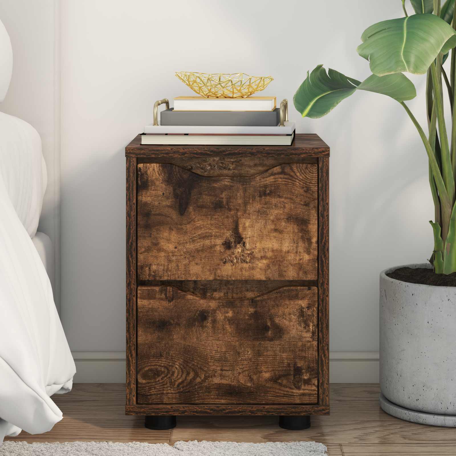 vidaXL Bedside Table Smoked Oak 30.5 x 30 x 43 cm Engineered Wood 4