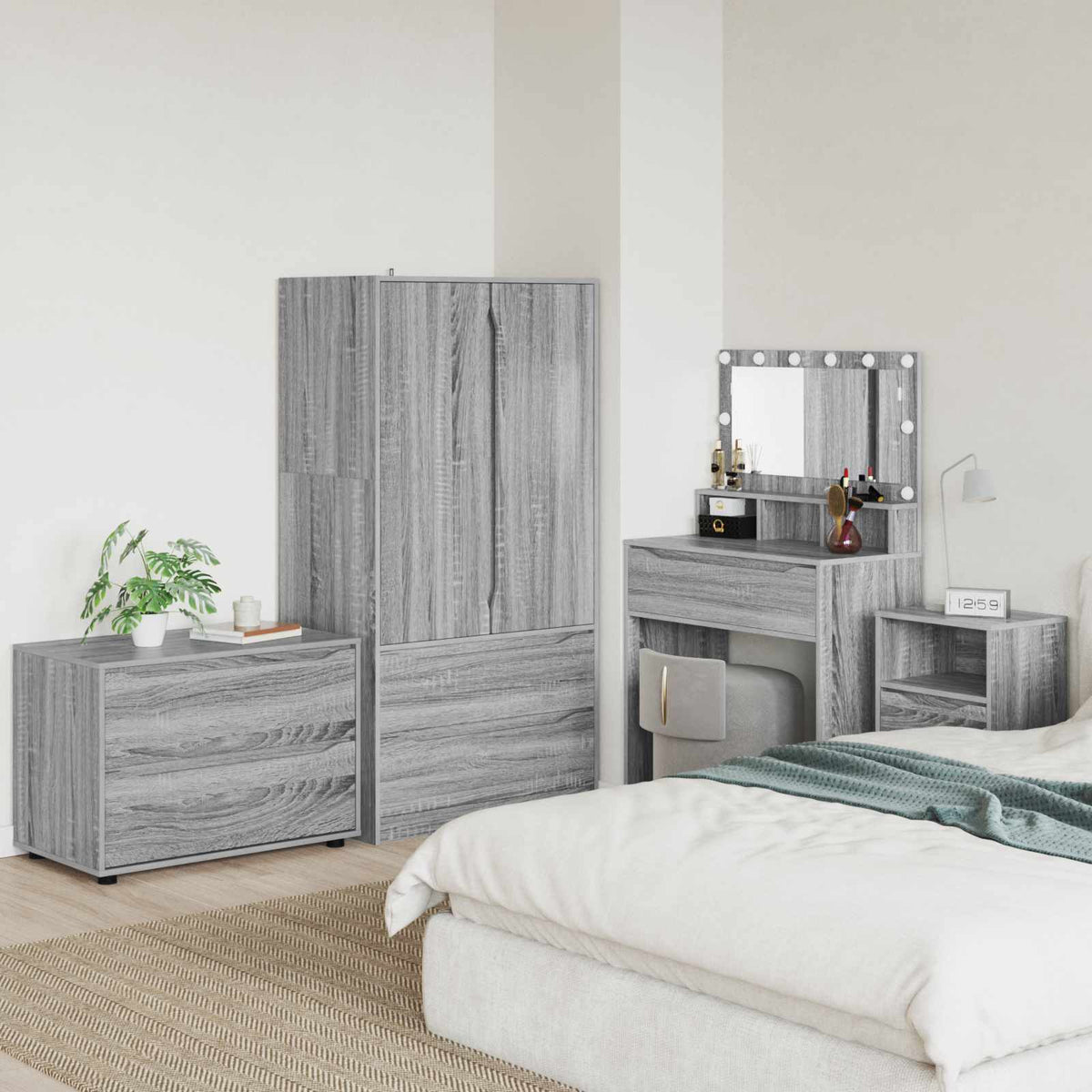 Storage Cabinet 80 x 48 x 57 cm Engineered Wood Depth 48 cm Height 57 cm Width 80 cm Grey sonoma