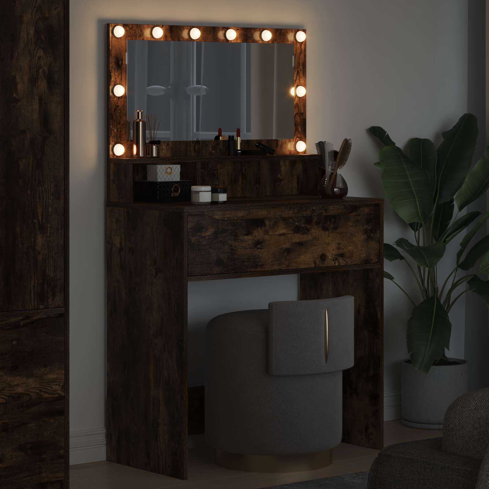 vidaXL Bedroom Dressing Tables Smoked Oak 80 x 39.6 x 135 cm 4
