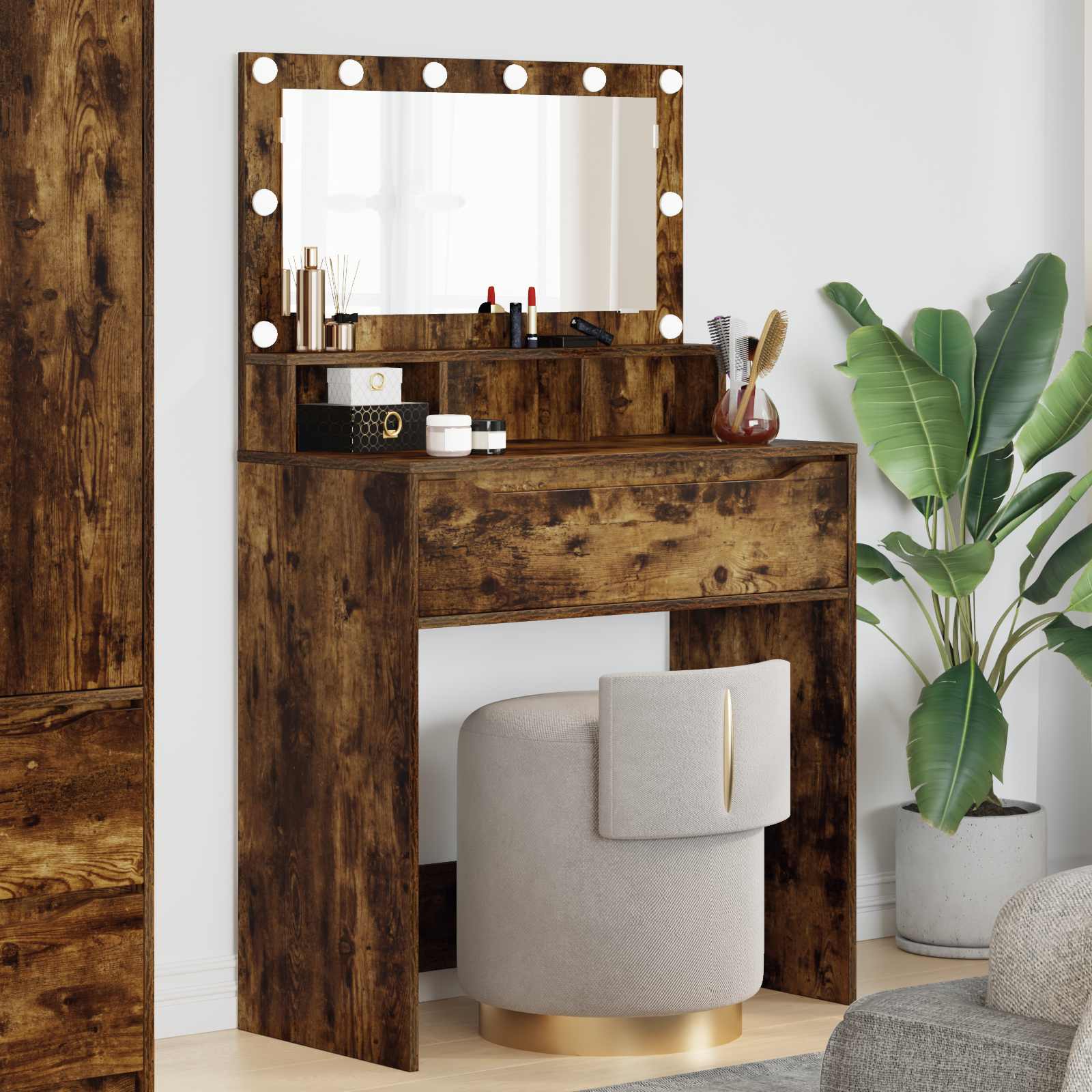 vidaXL Bedroom Dressing Tables Smoked Oak 80 x 39.6 x 135 cm 1