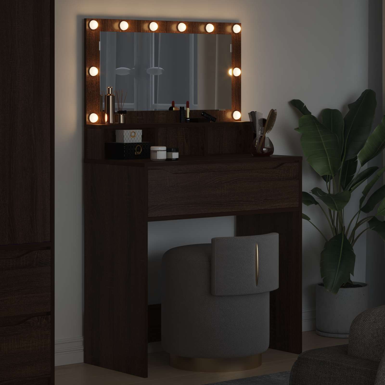 vidaXL Bedroom Dressing Tables Brown Oak 80 x 39.6 x 135 cm 4