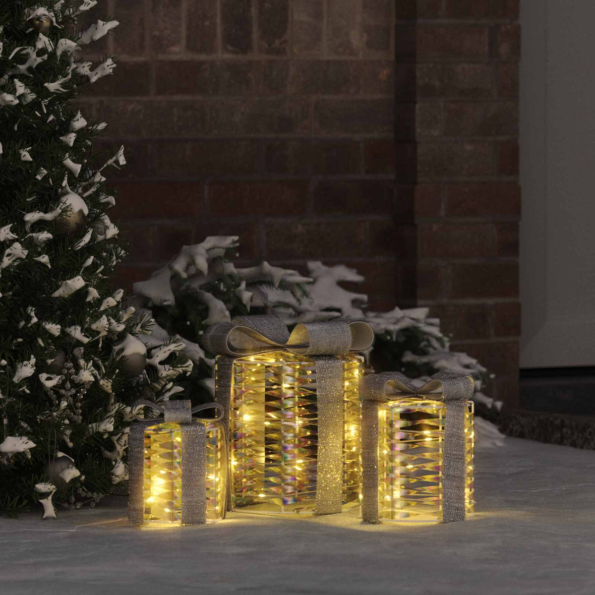 vidaXL Gift Box Decoration 3 pcs Warm white 20 x 20 x 20 cm PET 1