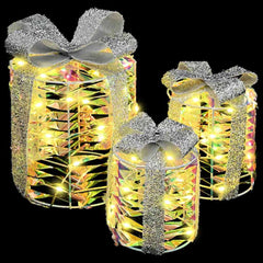 vidaXL Gift Box Decoration 3 pcs Warm white 20 x 20 x 20 cm PET 5