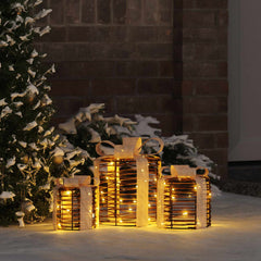 vidaXL Gift Box Decoration 3 pcs Warm white 20 x 20 x 20 cm Rattan 1