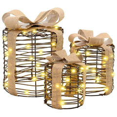 vidaXL Gift Box Decoration 3 pcs Warm white 20 x 20 x 20 cm Rattan 2