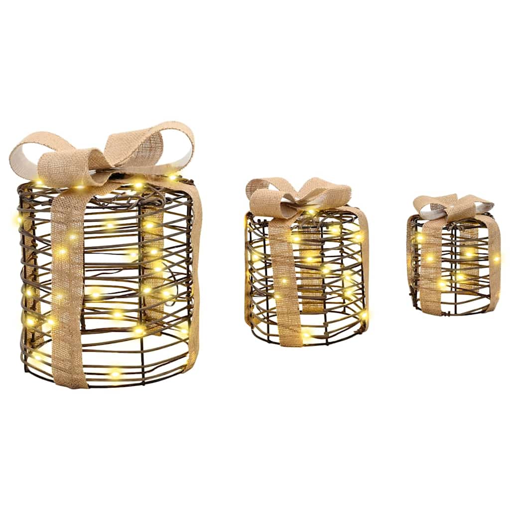 vidaXL Gift Box Decoration 3 pcs Warm white 20 x 20 x 20 cm Rattan 4