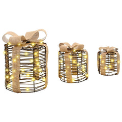 vidaXL Gift Box Decoration 3 pcs Warm white 20 x 20 x 20 cm Rattan 4
