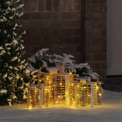 vidaXL Lighted Christmas Gift Box 3 pcs 150 LEDs Warm White 1