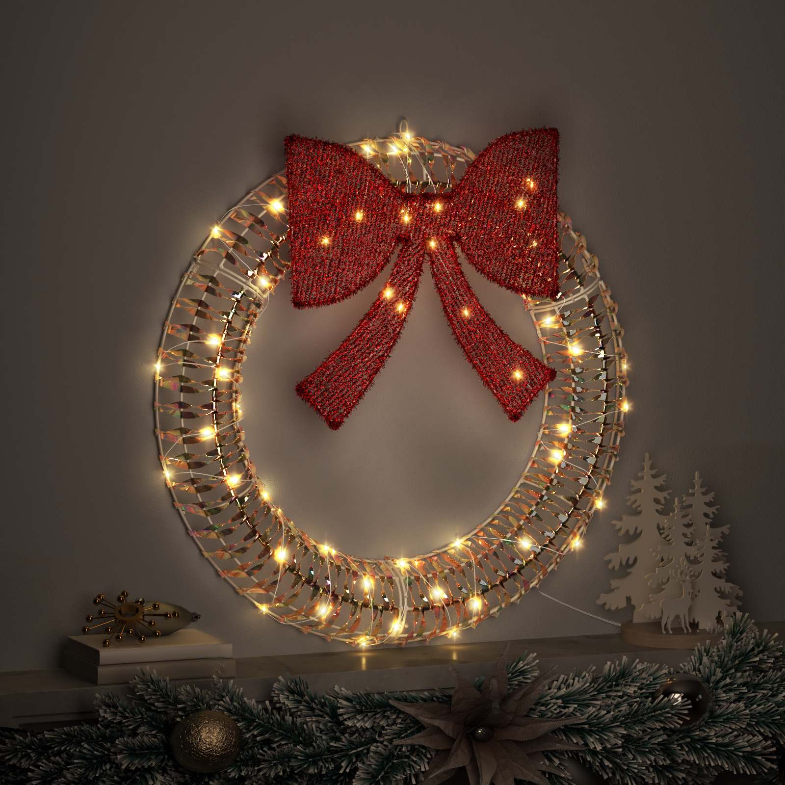 vidaXL Wreath 60 LEDs Warm white 76 x 76 x 8 cm PET 3
