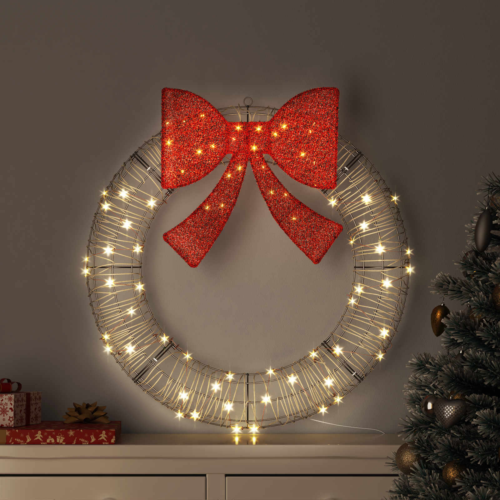 vidaXL Wreath 80 LEDs Warm white 90 x 90 x 9 cm Rattan 1