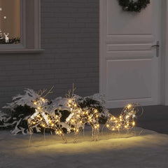 vidaXL Christmas Reindeer with sleigh 60 LEDs Warm White