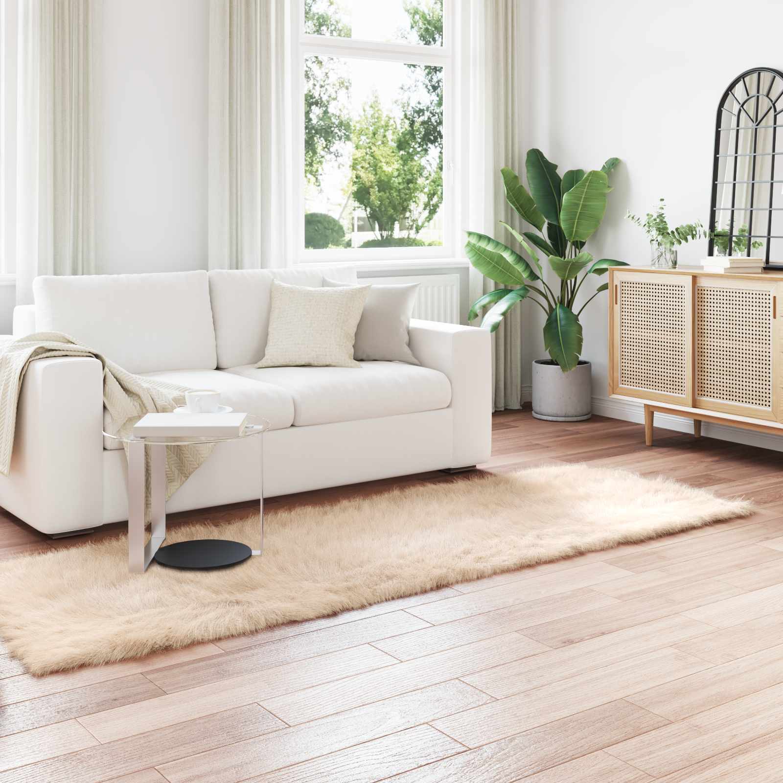vidaXL Faux Sheepskin Rug TAFALLA Beige 80 x 250 cm Polyester 1