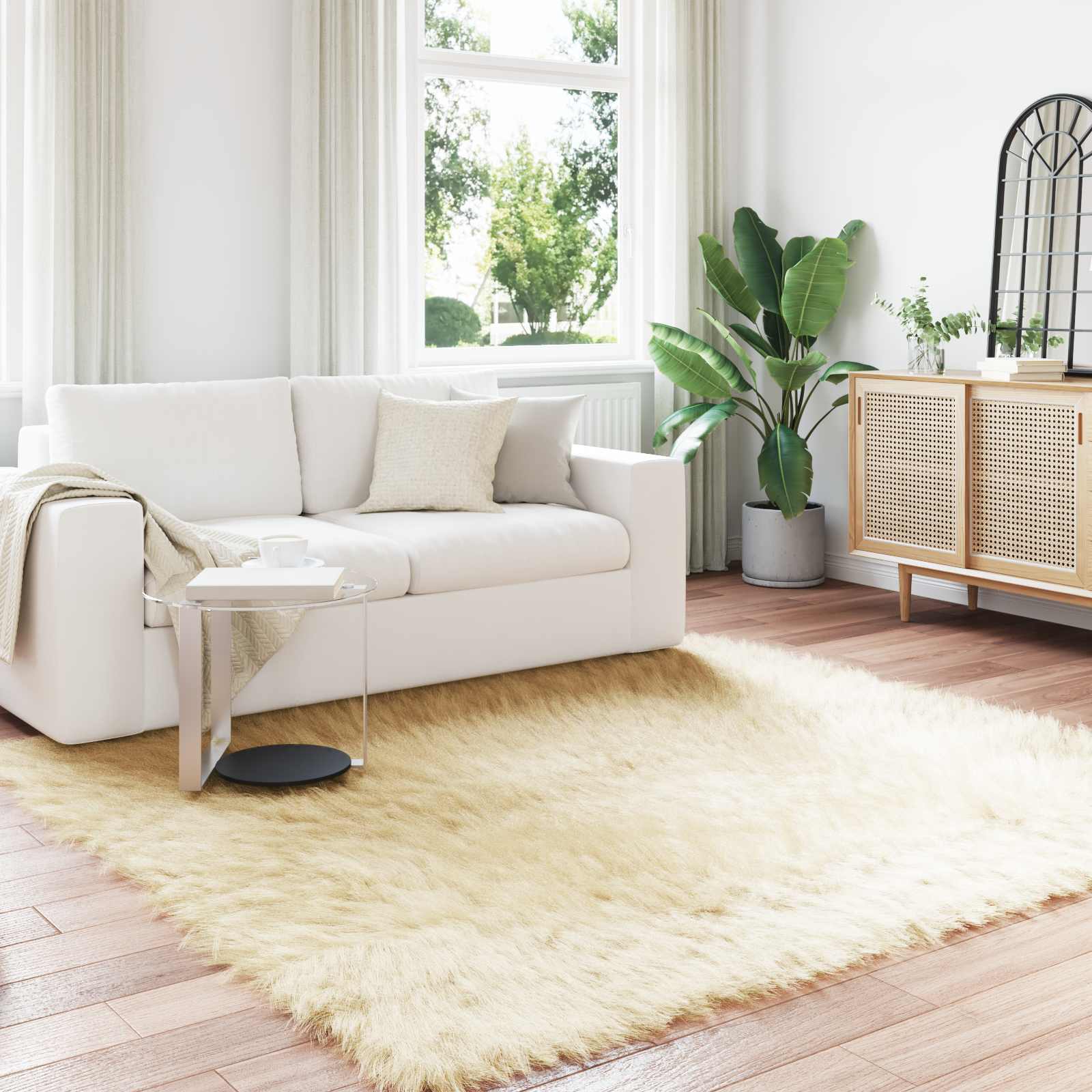 vidaXL Faux Sheepskin Rug TAFALLA Cream 200 x 200 cm Polyester 1